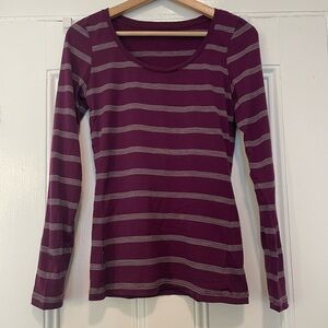 Icebreaker women’s crush long sleeve scoop neck stripe—maroon